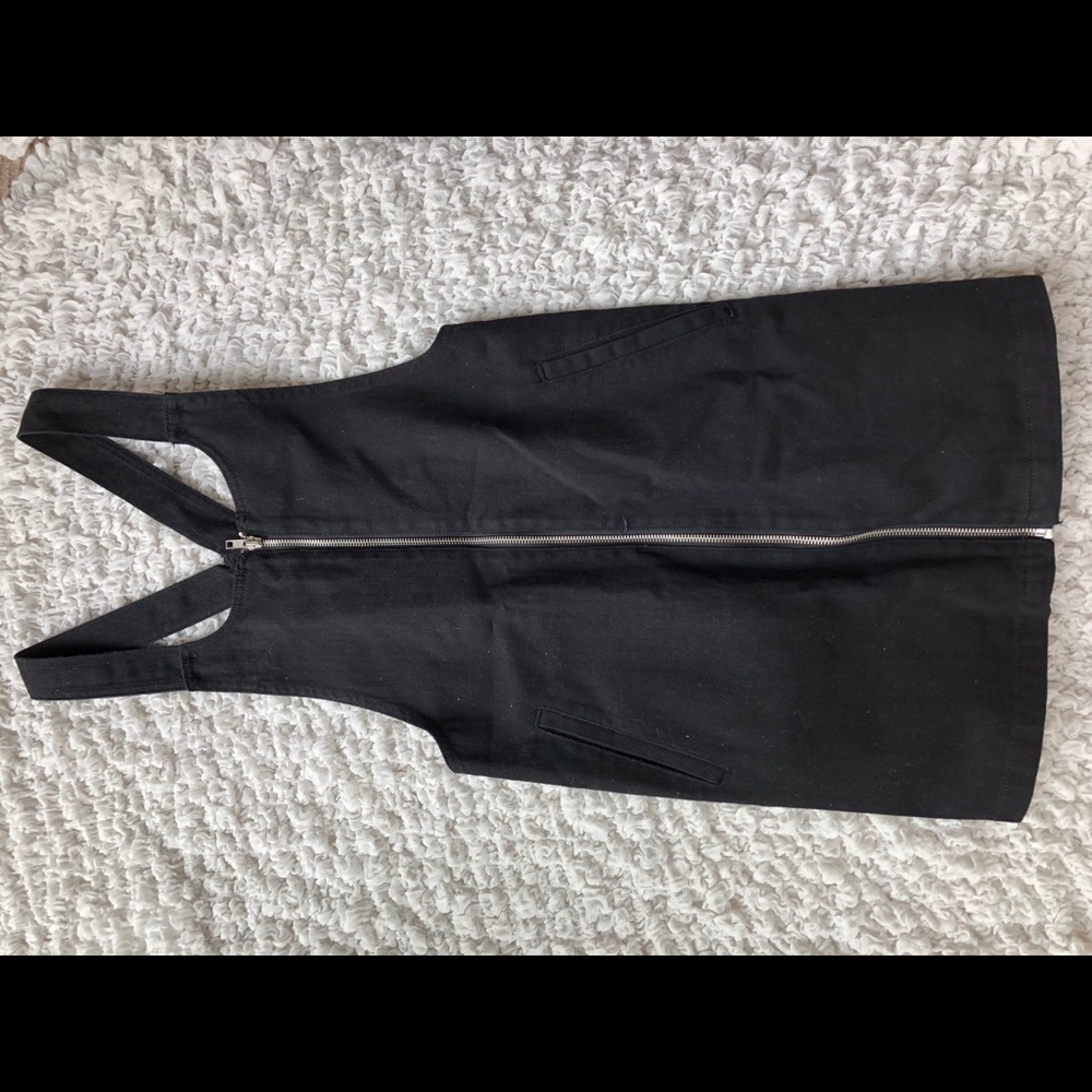 Forever 21 Black Denim Zip Up Overall Dress